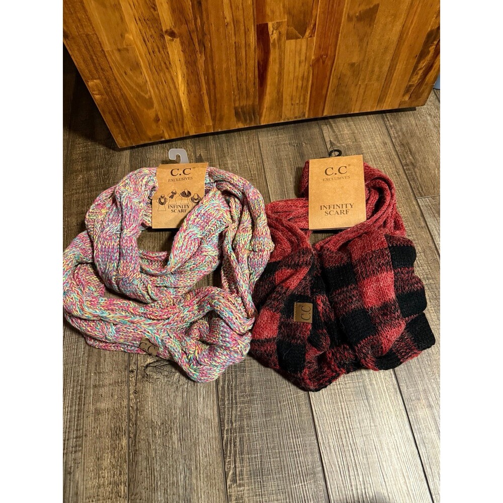 Lot of 2 CC Exclusives Infinity Scarves New with Tags Multi & Plaid